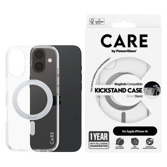 Puzdro Kickstand s MagSafe pre iPhone 16, Strieborná, CARE