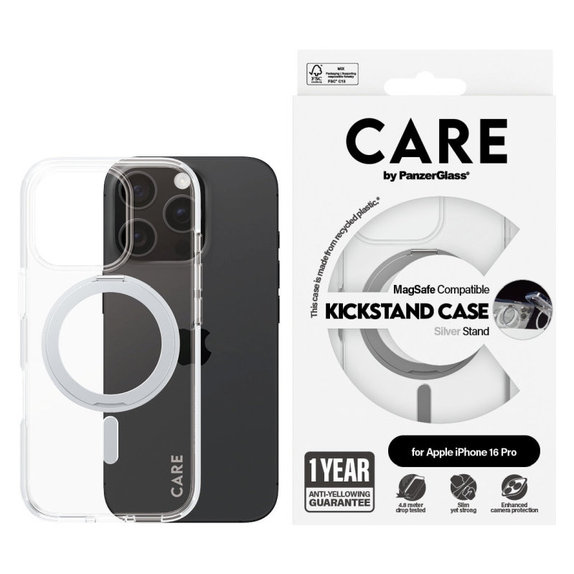Puzdro Kickstand s MagSafe pre iPhone 16 Pro, Strieborná, CARE