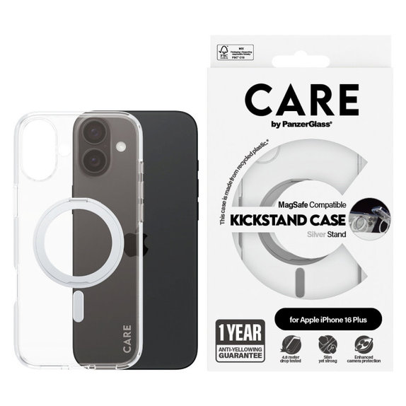Puzdro Kickstand s MagSafe pre iPhone 16 Plus, Strieborná, CARE