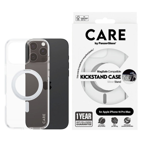 Puzdro Kickstand s MagSafe pre iPhone 16 Pro Max, Strieborná, CARE