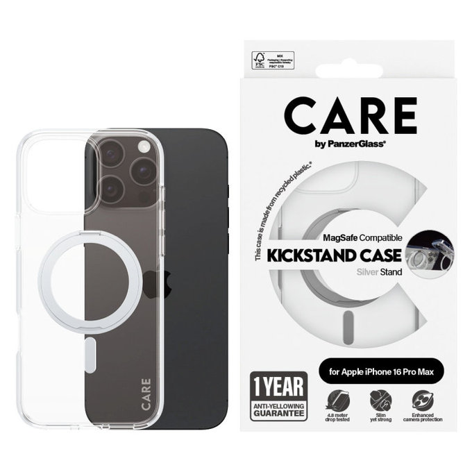 Puzdro Kickstand s MagSafe pre iPhone 16 Pro Max, Strieborná, CARE