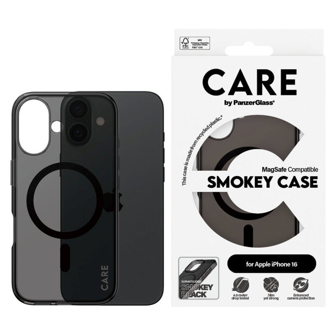Puzdro Smokey s MagSafe pre iPhone 16, Čierna, CARE