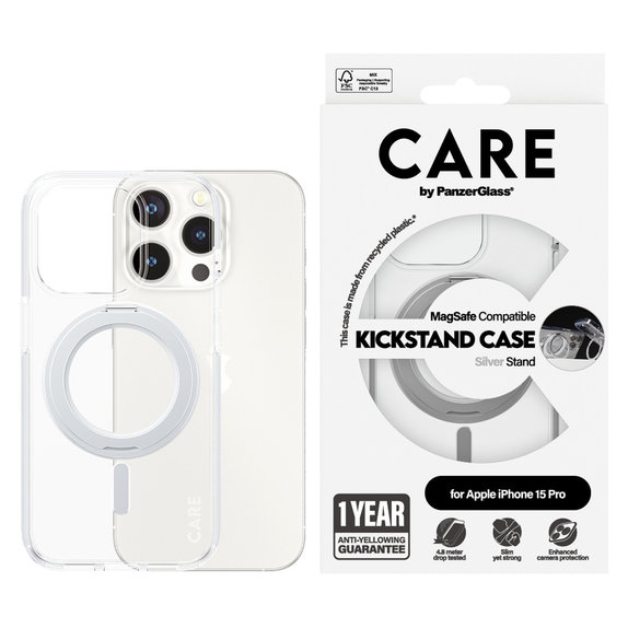 Puzdro Kickstand s MagSAFE by PanzerGlass pre iPhone 15 Pro, Strieborná, PanzerGlass