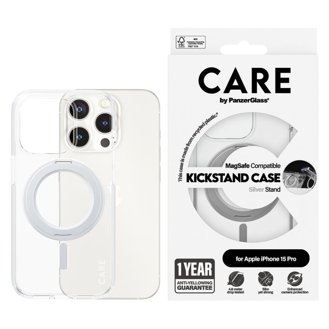 Puzdro Kickstand s MagSAFE by PanzerGlass pre iPhone 15 Pro, Strieborná, PanzerGlass