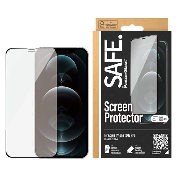 Tvrdené sklo Case Friendly pre iPhone 12 Pro/12, Čierna, SAFE by PanzerGlass