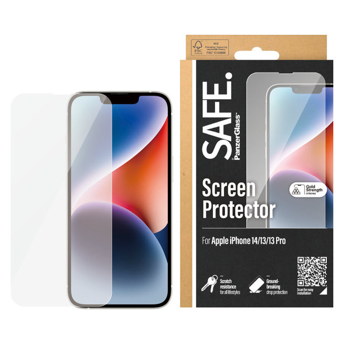 Tvrdené sklo Case Friendly pre iPhone 16e/14/13 Pro/13, Čierna, SAFE