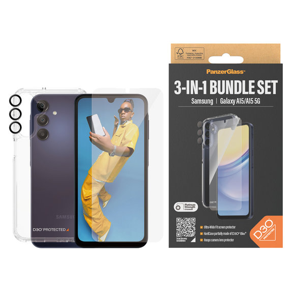 Bundle Hoops + Tvrdené sklo UWF + Hard Case D3O pre Samsung Galaxy A15/A15 5G, PanzerGlass