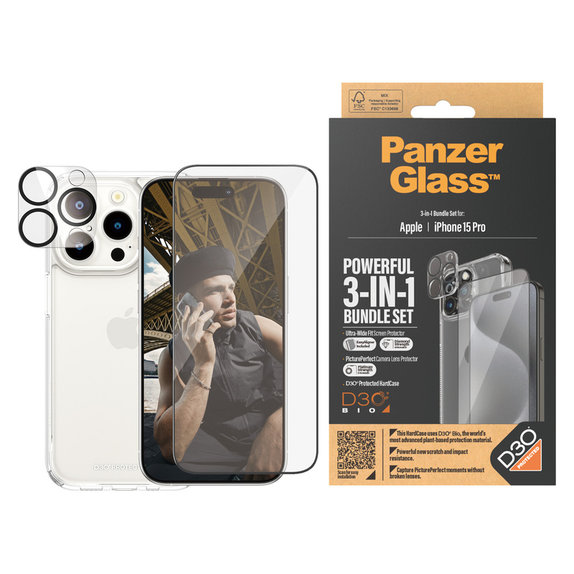 Bundle PicturePerfect + Tvrdené sklo UWF + Hard Case D3O pre iPhone 15 Pro, PanzerGlass