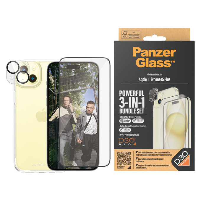 Bundle PicturePerfect + Tvrdené sklo UWF + Hard Case D3O pre iPhone 15 Plus, PanzerGlass