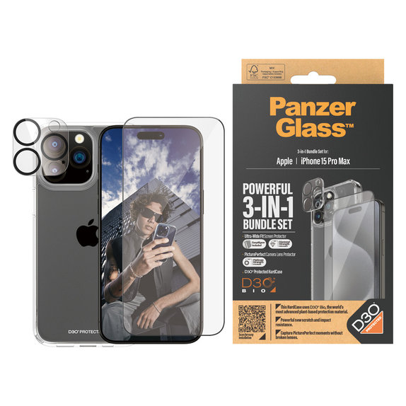 Bundle PicturePerfect + Tvrdené sklo UWF + Hard Case D3O pre iPhone 15 Pro Max, PanzerGlass