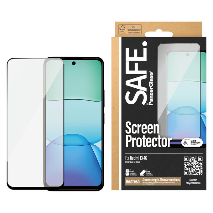 Tvrdené sklo UWF pre Xiaomi Redmi 13 4G, Čierne, SAFE by PanzerGlass