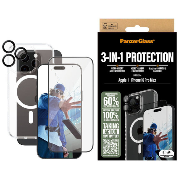 Bundle Hoops + Tvrdené sklo UWF + Hard Case pre iPhone 16 Pro Max, PanzerGlass