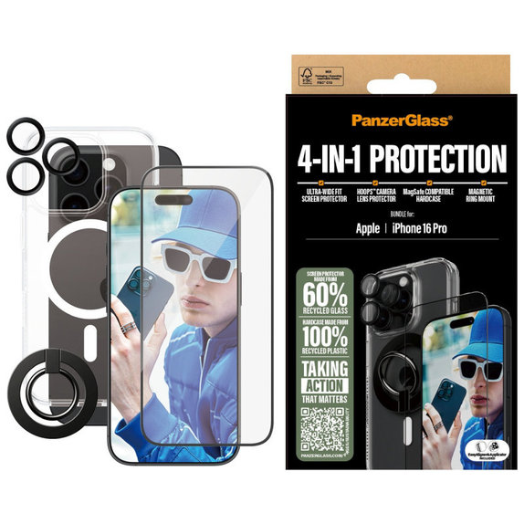 Bundle Hoops + Tvrdené sklo UWF + Hard Case + Magnetic Ring Mount pre iPhone 16 Pro, PanzerGlass