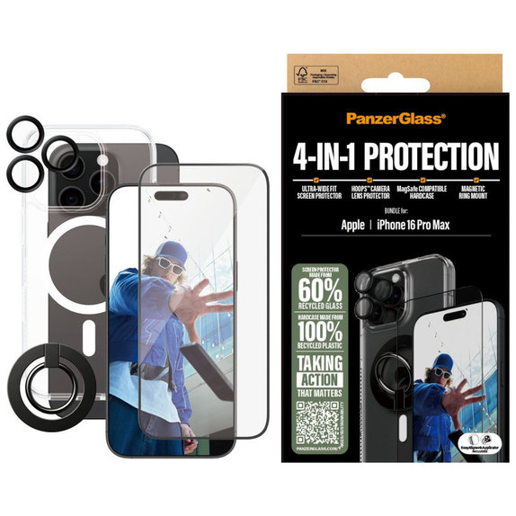 Bundle Hoops + Tvrdené sklo UWF + Hard Case + Magnetic Ring Mount pre iPhone 16 Pro Max, PanzerGlass