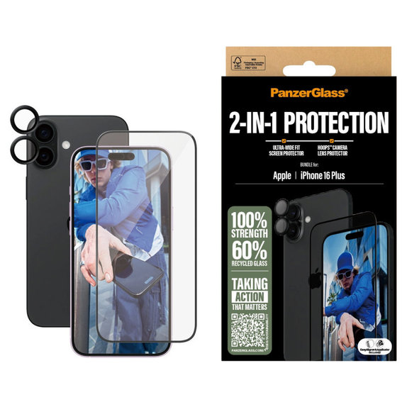 Bundle Hoops + Tvrdené sklo UWF pre iPhone 16 Plus, PanzerGlass