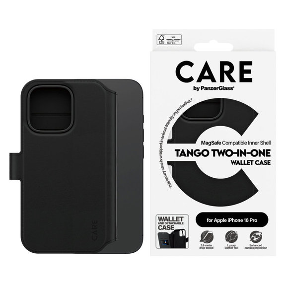 Puzdro Wallet Tango Two-In-One s MagSafe pre iPhone 16 Pro, Čierna, CARE