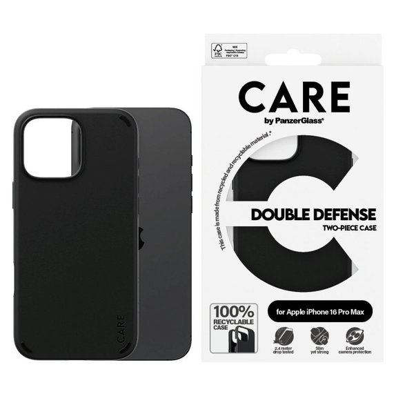 Puzdro Double Defense pre iPhone 16 Pro Max, Čierna, CARE