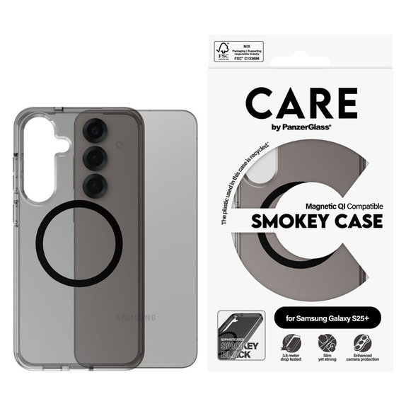 Puzdro Smokey s čiernym QI pre Samsung Galaxy S25+, Čierna, PanzerGlass
