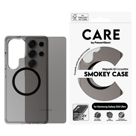 Puzdro Smokey s čiernym QI pre Samsung Galaxy S25 Ultra, Čierna, PanzerGlass