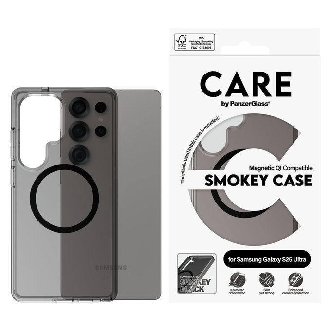 Puzdro Smokey s čiernym QI pre Samsung Galaxy S25 Ultra, Čierna, PanzerGlass