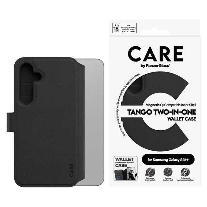 Puzdro Wallet Tango Two-In-One s QI pre Samsung Galaxy S25+, Čierna, PanzerGlass
