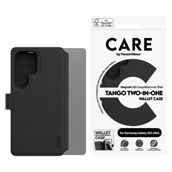 Puzdro Wallet Tango Two-In-One s QI pre Samsung Galaxy S25 Ultra, Čierna, PanzerGlass