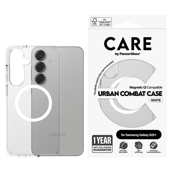 Puzdro Urban Combat s bielym QI pre Samsung Galaxy S25+, Transparentná, PanzerGlass