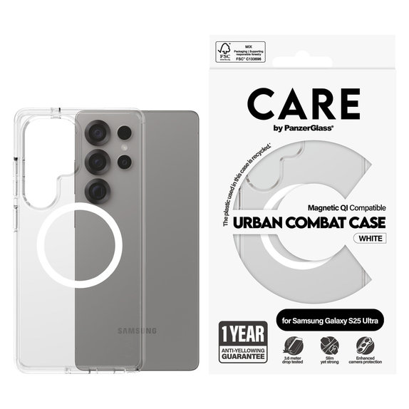 Puzdro Urban Combat s bielym QI pre Samsung Galaxy S25 Ultra, Transparentná, PanzerGlass
