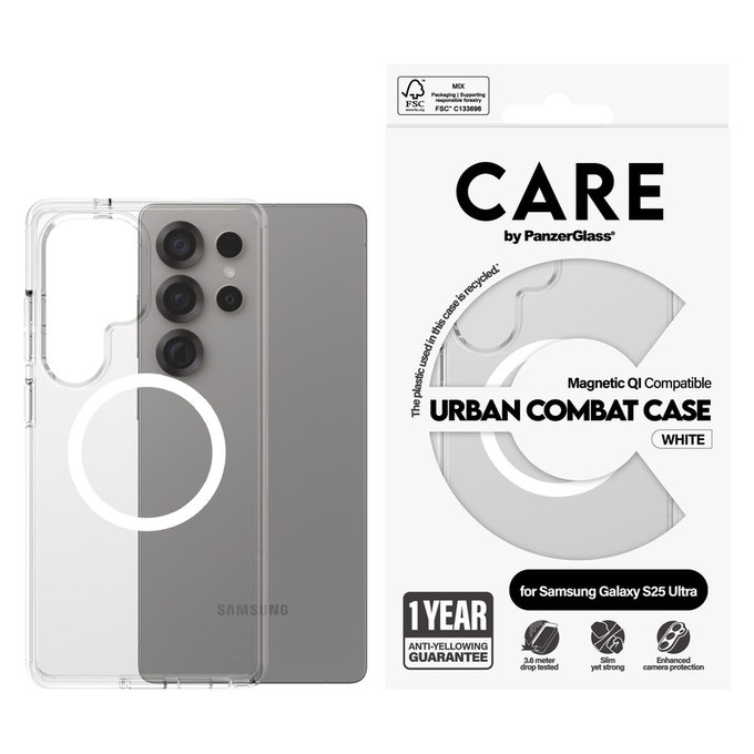 Puzdro Urban Combat s bielym QI pre Samsung Galaxy S25 Ultra, Transparentná, PanzerGlass