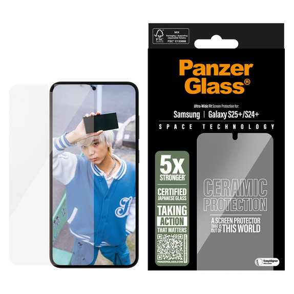 Tvrdené sklo UWF Ceramic s aplikátorom pre Samsung Galaxy S25+, Číra, PanzerGlass