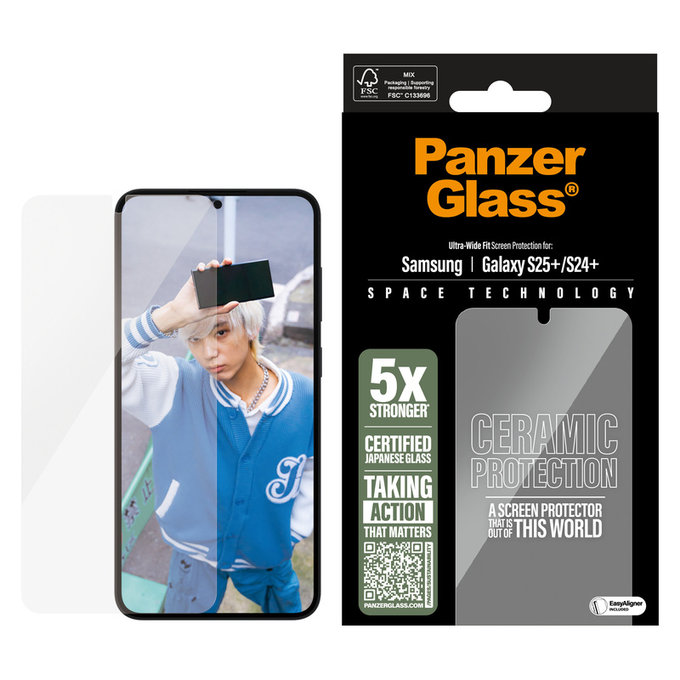 Tvrdené sklo UWF Ceramic s aplikátorom pre Samsung Galaxy S25+, Číra, PanzerGlass