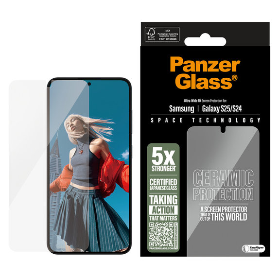 Tvrdené sklo UWF Ceramic s aplikátorom pre Samsung Galaxy S25, Číra, PanzerGlass