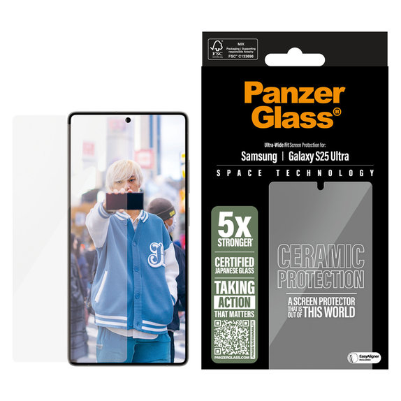 Tvrdené sklo UWF Ceramic s aplikátorom pre Samsung Galaxy S25 Ultra, Číra, PanzerGlass