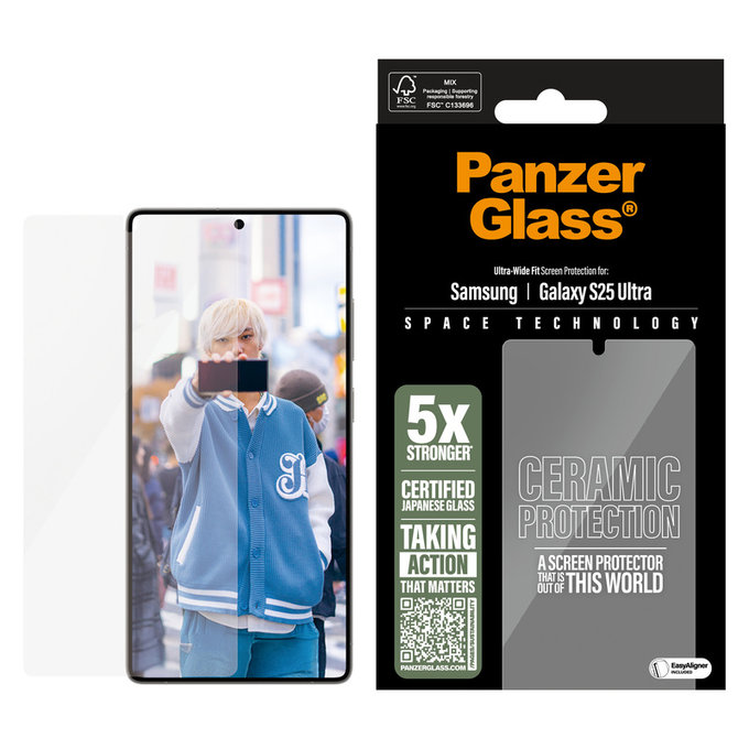 Tvrdené sklo UWF Ceramic s aplikátorom pre Samsung Galaxy S25 Ultra, Číra, PanzerGlass