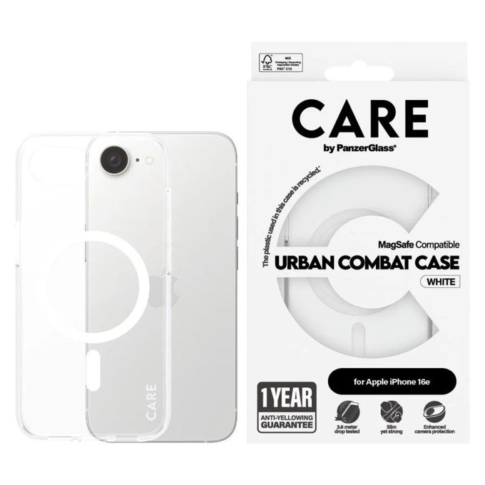 Puzdro Urban Combat s MagSafe pre iPhone 17e/16e, Biela, CARE