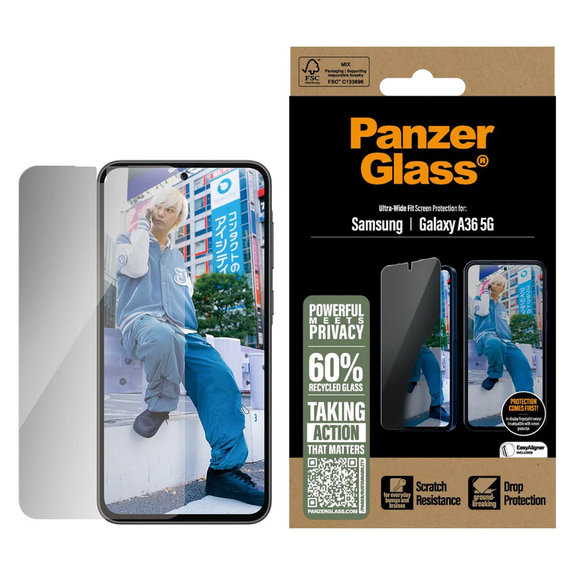 Tvrdené sklo UWF Privacy pre Samsung Galaxy A36 5G, Číra, PanzerGlass
