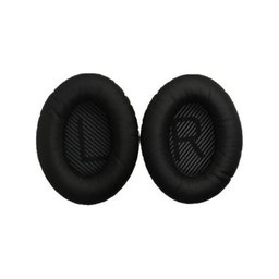 Náhradné Náušníky pre Bose QuietComfort 35, Pamäťová pena + PU Koža, Čierne, 1 pár