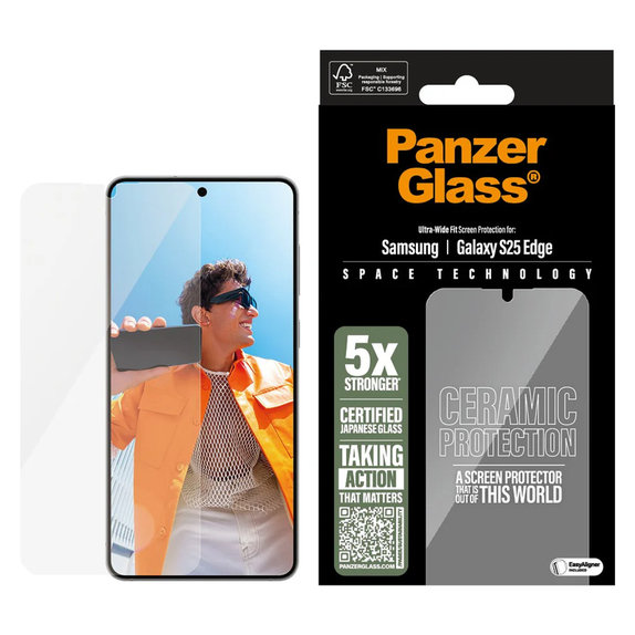 Tvrdené sklo UWF Ceramic s aplikátorom pre Samsung Galaxy S25 Edge, Číra, PanzerGlass