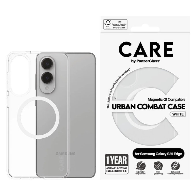 Puzdro Urban Combat s bielym QI pre Samsung Galaxy S25 Edge, Transparentná, PanzerGlass