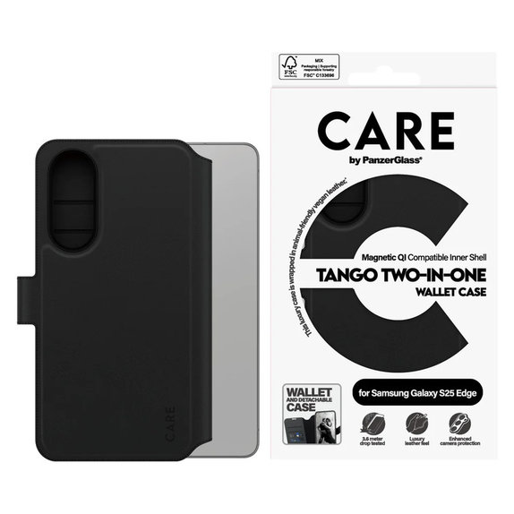 Puzdro Wallet Tango Two-In-One s QI pre Samsung Galaxy S25 Edge, Čierna, PanzerGlass