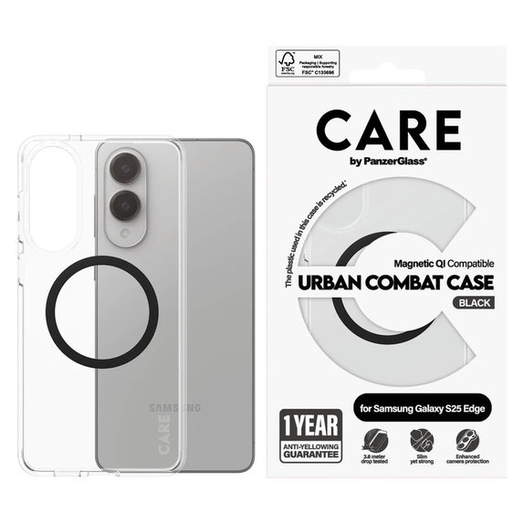Puzdro Urban Combat s čiernym QI pre Samsung Galaxy S25 Edge, Transparentná, PanzerGlass