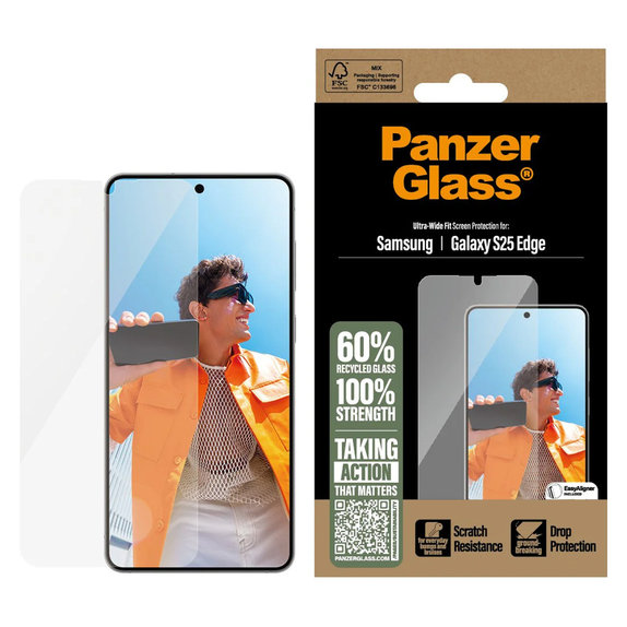 Tvrdené sklo UWF s aplikátorom pre Samsung Galaxy S25 Edge, Číra, PanzerGlass