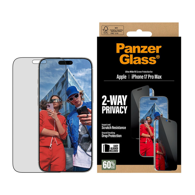 Tvrdené sklo UWF 2-Way Privacy s aplikátorom pre iPhone 17 Pro Max, Čierna, PanzerGlass