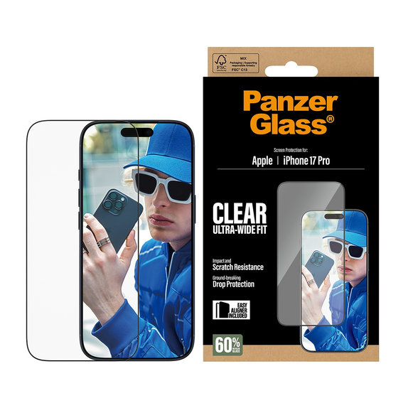 Tvrdené sklo UWF s aplikátorom pre iPhone 17 Pro, Čierna, PanzerGlass