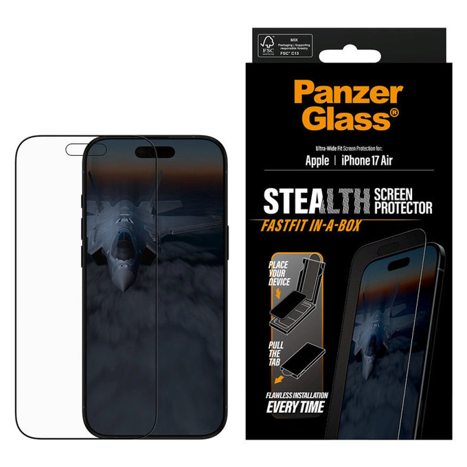 Tvrdené sklo UWF Stealth s Fastfit pre iPhone 17 Air, Čierna, PanzerGlass