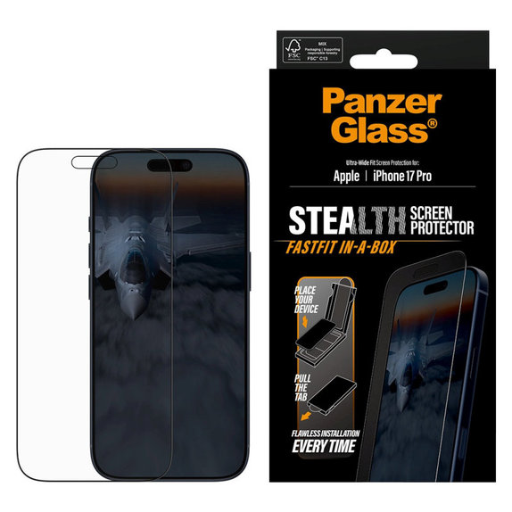 Tvrdené sklo UWF Stealth s Fastfit pre iPhone 17 Pro, Čierna, PanzerGlass