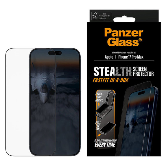 Tvrdené sklo UWF Stealth s Fastfit pre iPhone 17 Pro Max, Čierna, PanzerGlass