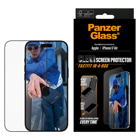 Tvrdené sklo UWF s Fastfit pre iPhone 17 Air, Čierna, PanzerGlass