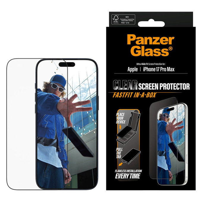 Tvrdené sklo UWF s Fastfit pre iPhone 17 Pro Max, Čierna, PanzerGlass