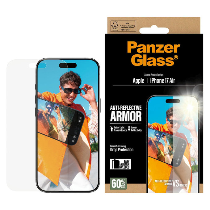 Tvrdené sklo Anti-Reflective s aplikátorom pre iPhone 17 Air, Čierna, PanzerGlass